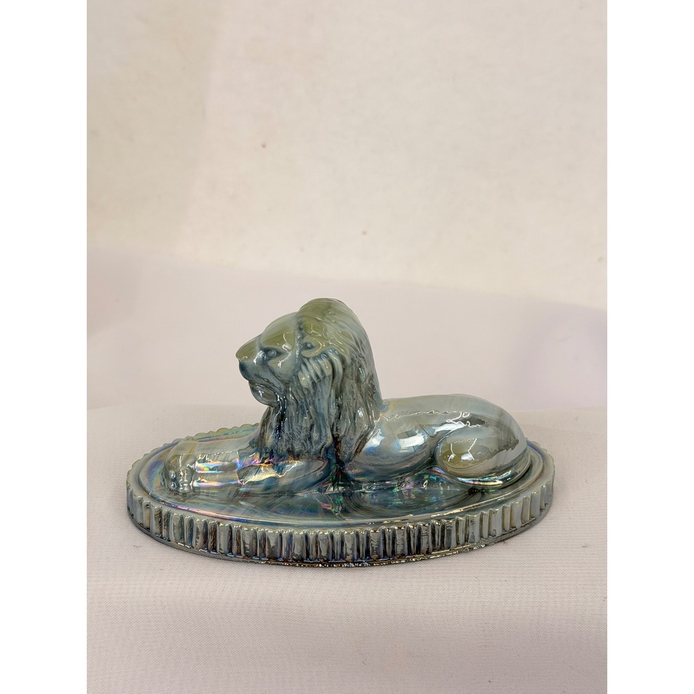 Summit Art Glass Oscar Lion Gray Slag Iridescent Carnival Glass Figurine V Mark